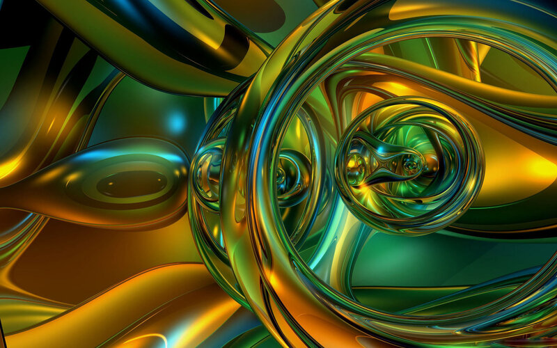 Abstract green and gold swirls