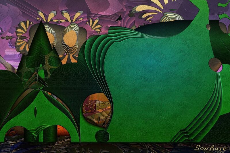 Abstract green and purple fractal art