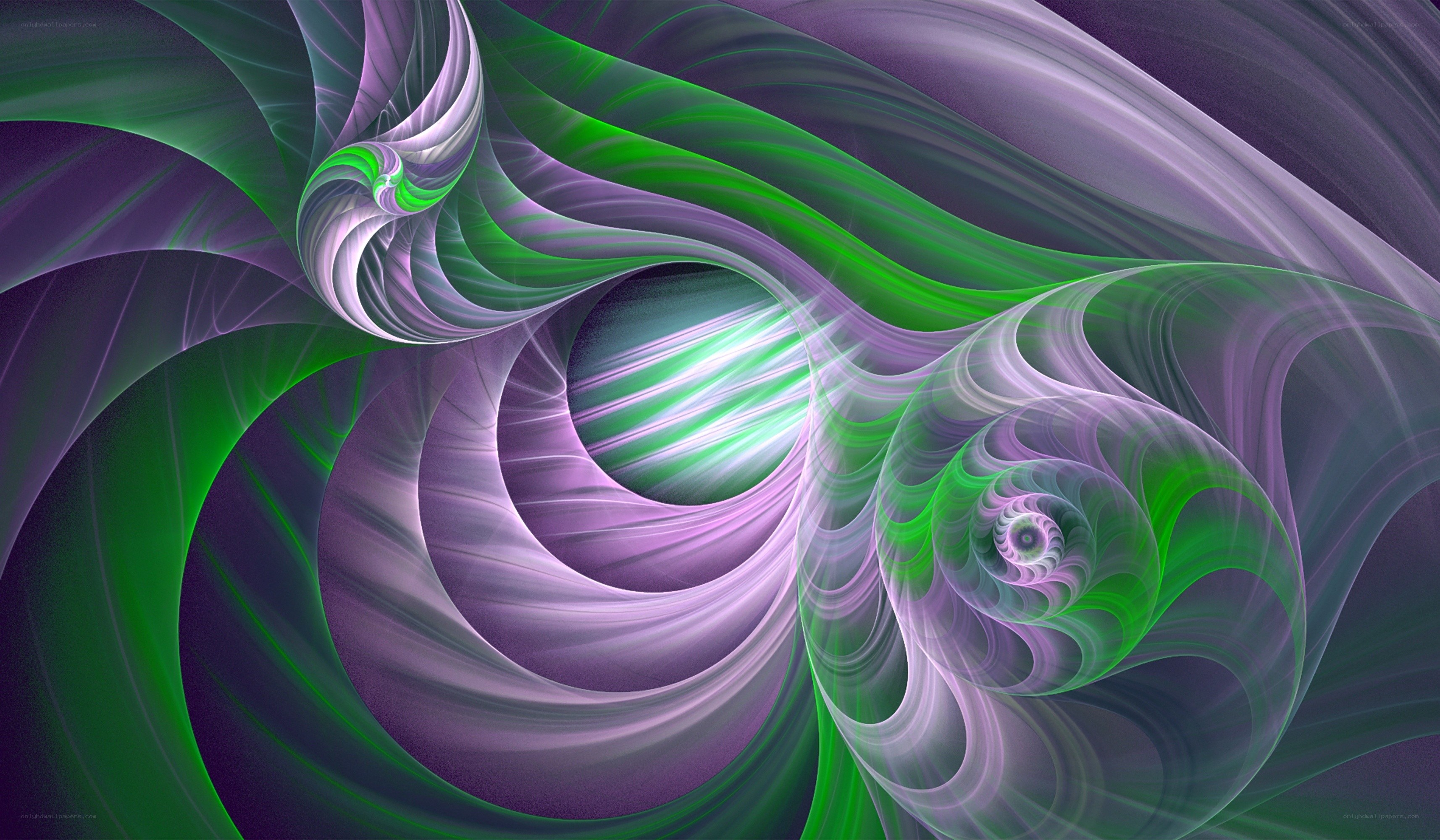 Abstract green and purple swirls