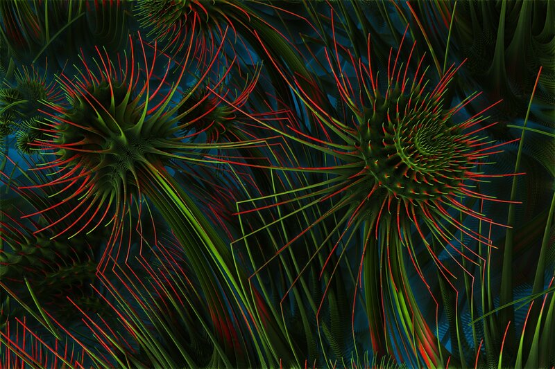 Abstract green and red fractal forms