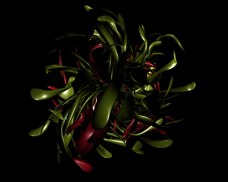 Abstract green and red sculpture