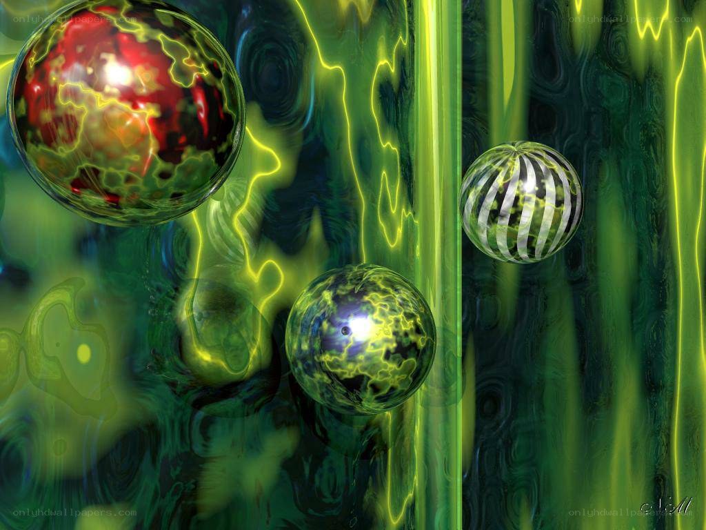 Abstract green and red spheres