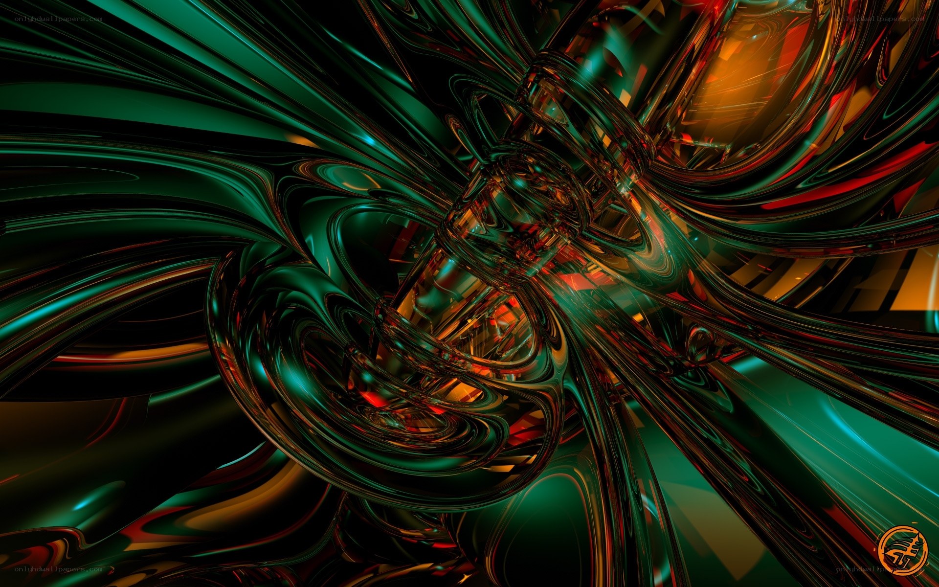 Abstract green and red swirls