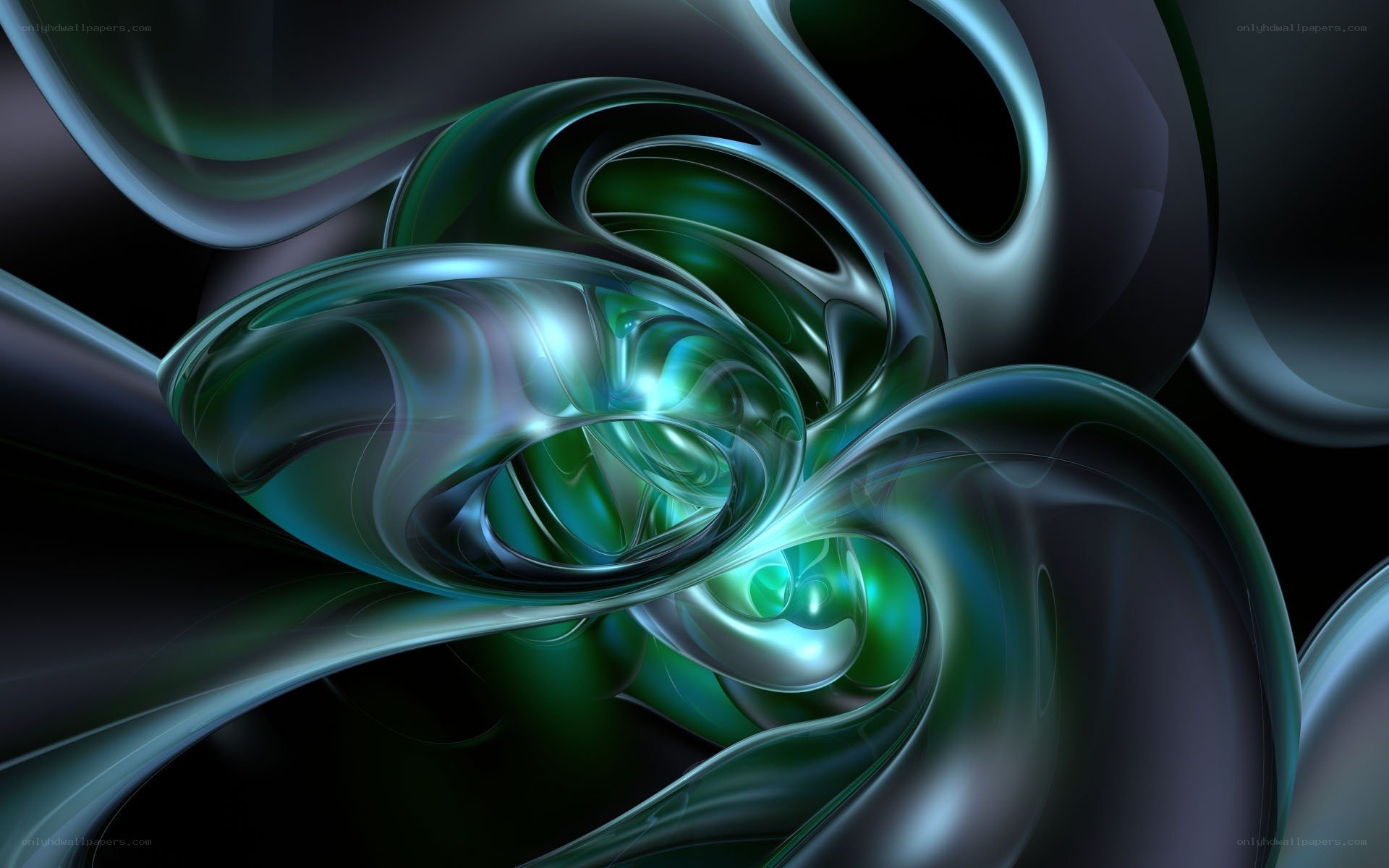 Abstract green and silver swirls