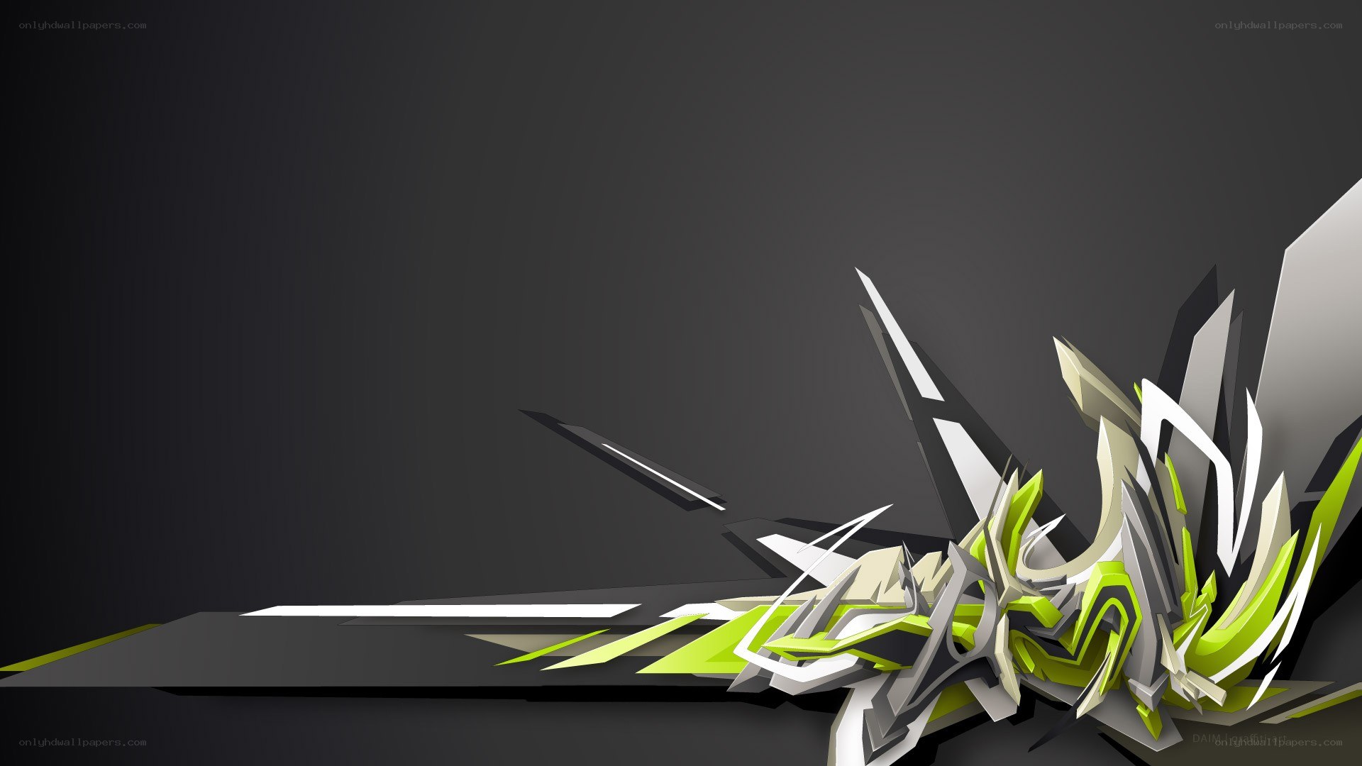 abstract green and white graffiti art