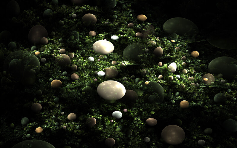 Abstract green and white spheres