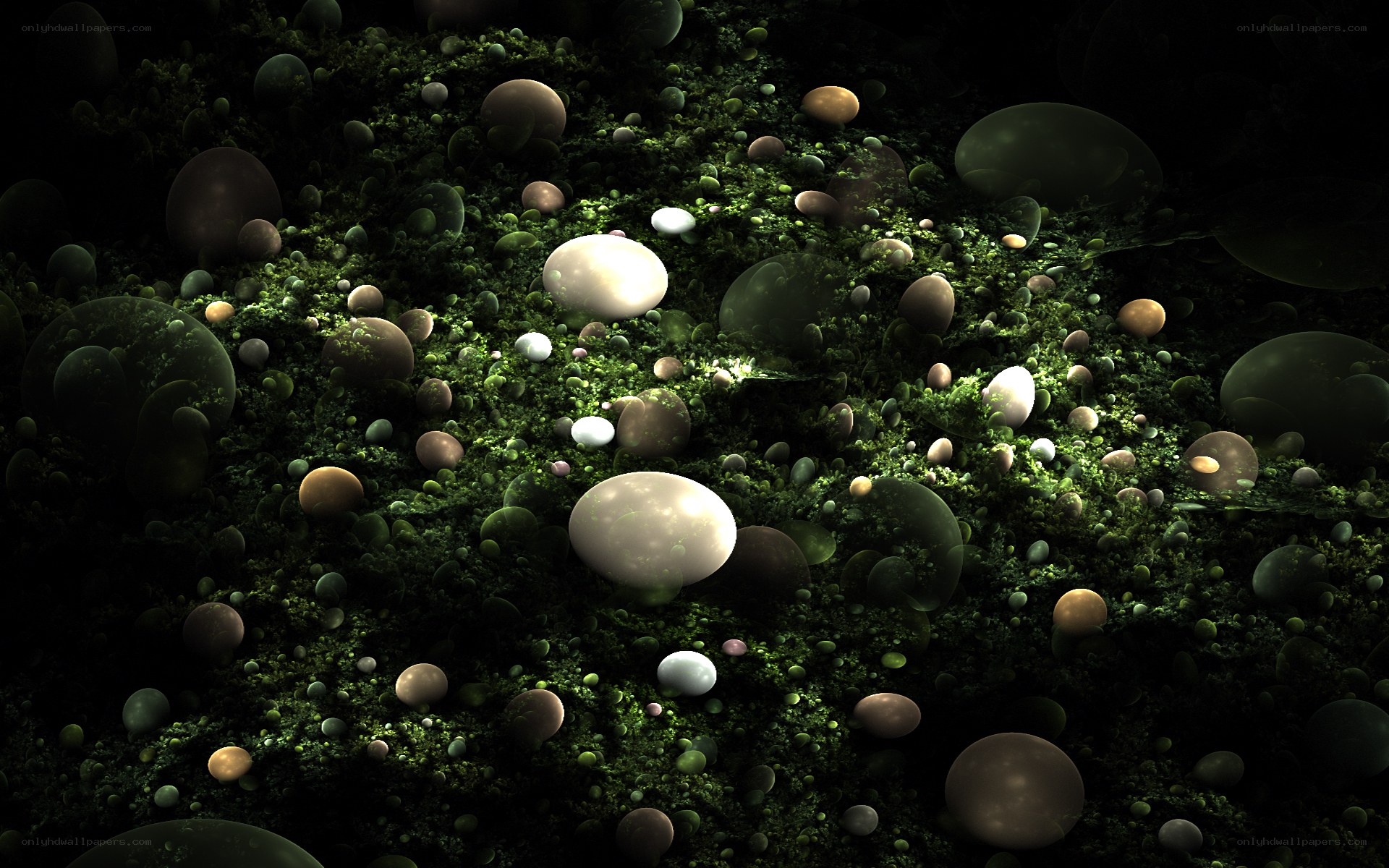 Abstract green and white spheres