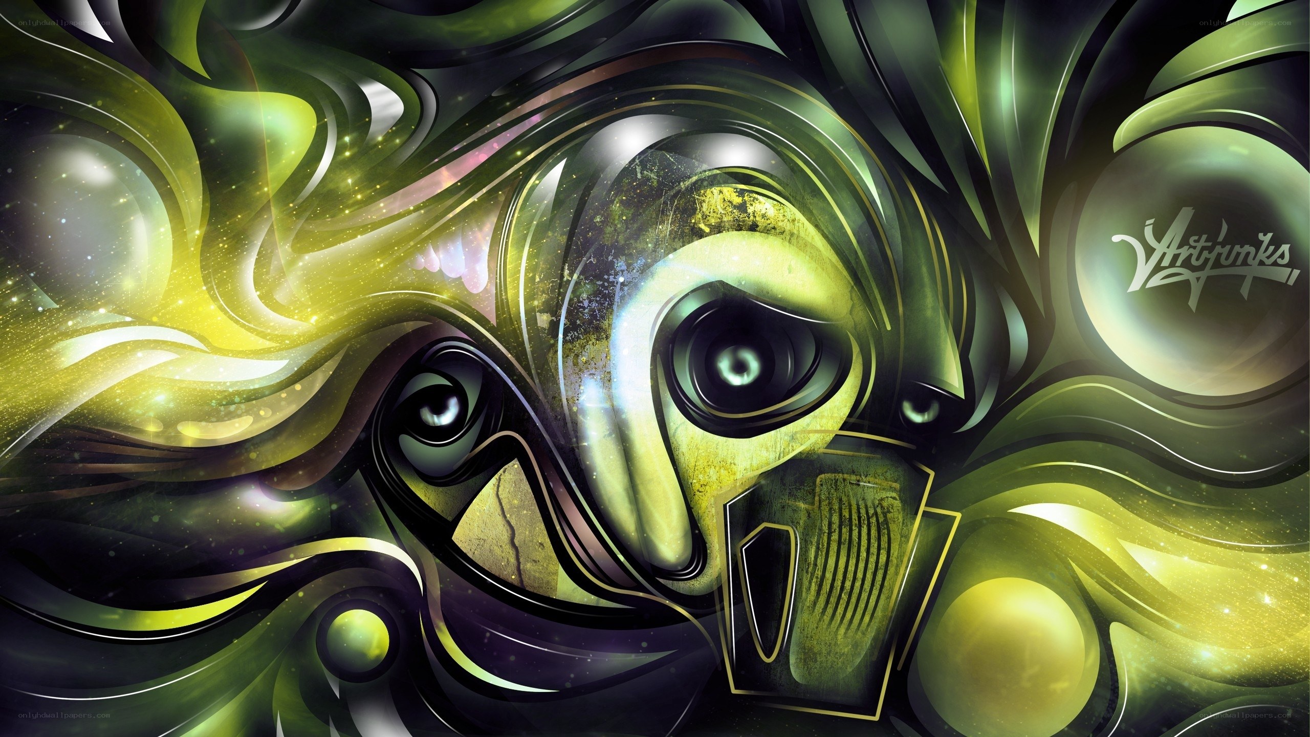 abstract green and yellow art