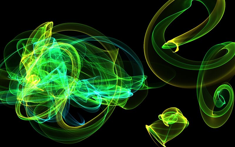 Abstract green and yellow light trails