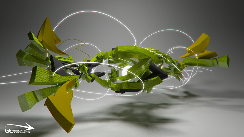 Abstract Green and Yellow Sculpture — Dynamic