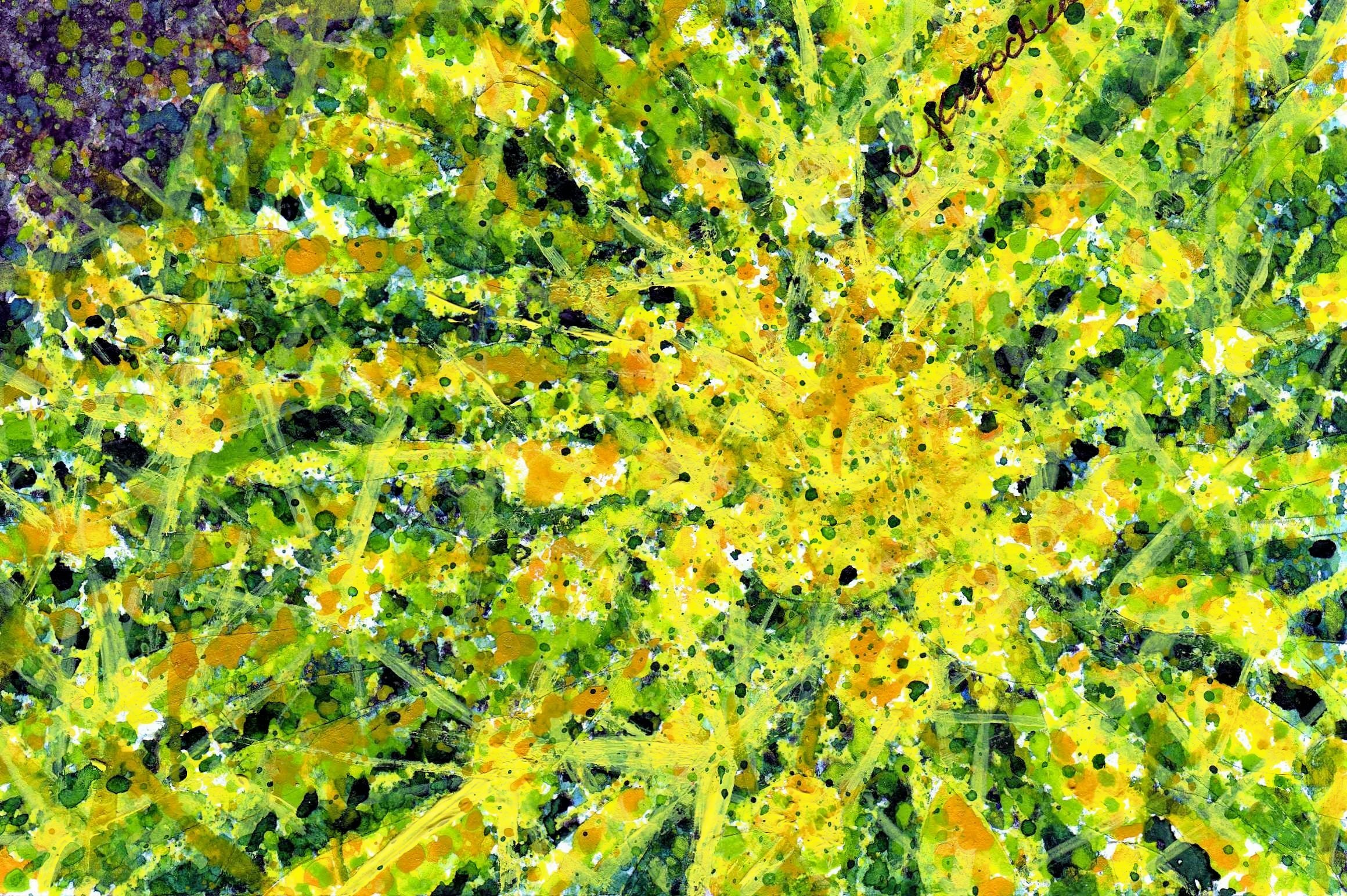 Abstract green and yellow splatter art