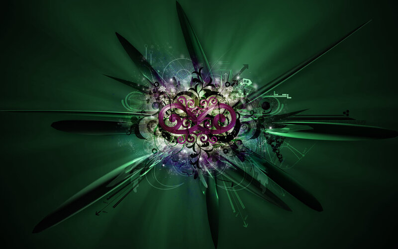 Abstract Green Design — Dynamic, Digital Art, Purple Swirls