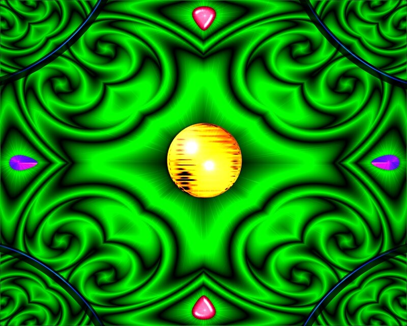 Abstract green fractal with central sphere