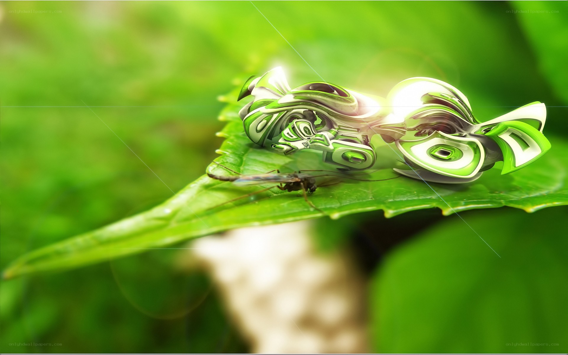 Abstract green sculpture on leaf