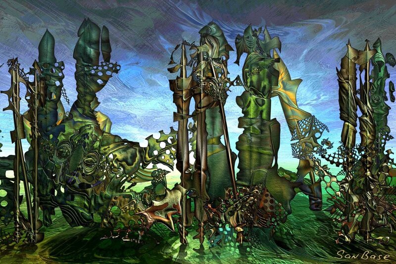 Abstract green sculptures