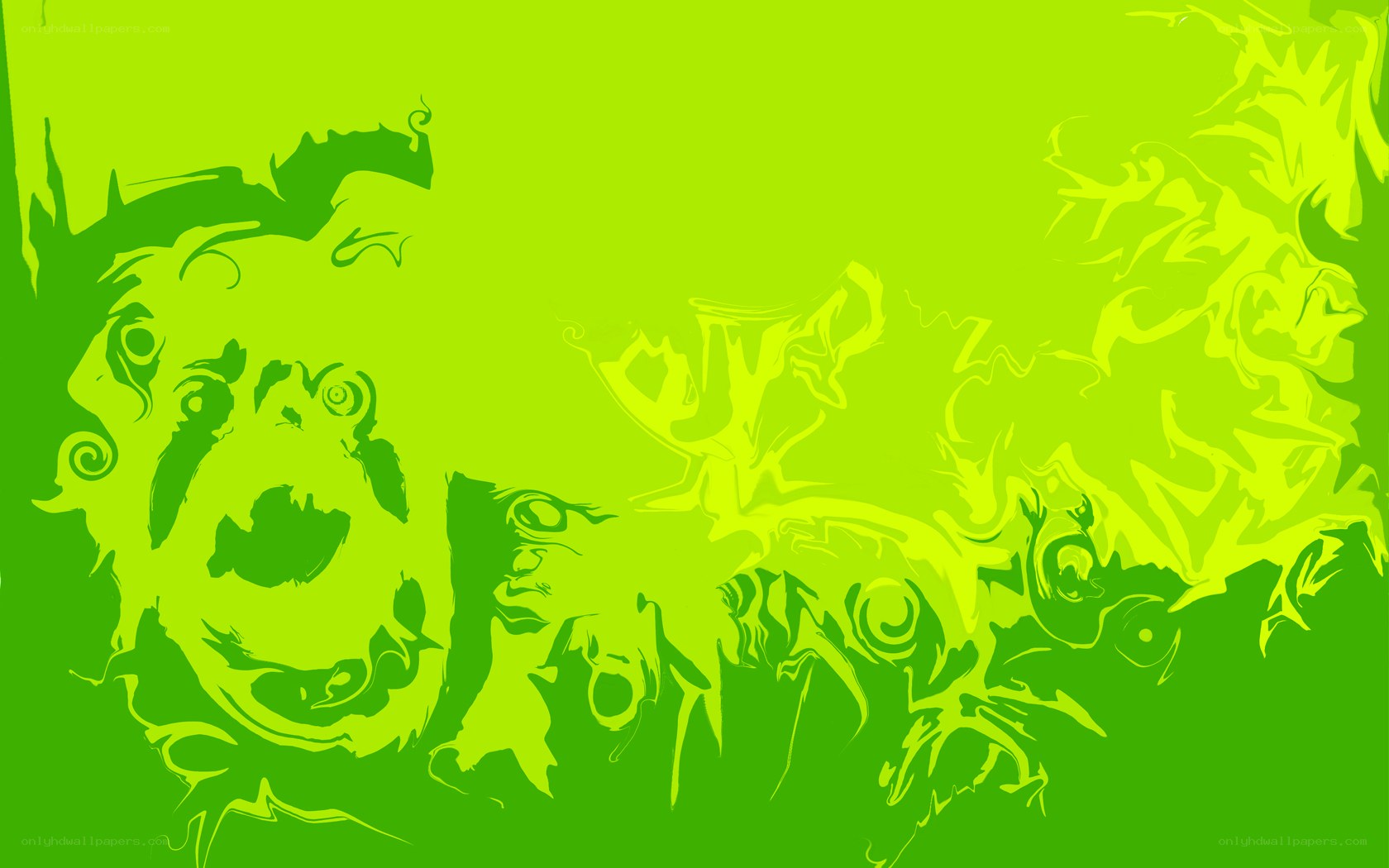 abstract green swirls and faces
