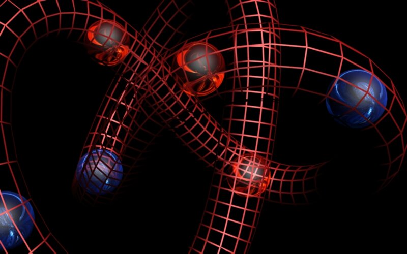 Abstract grid with glowing spheres