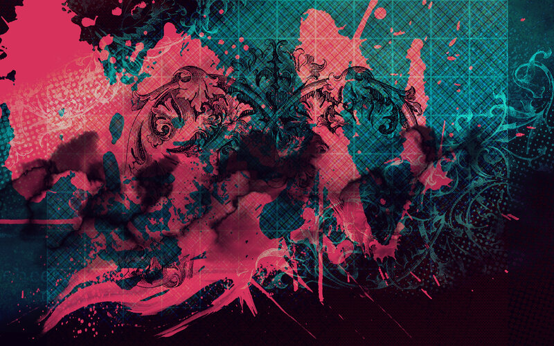 abstract grunge art with floral patterns