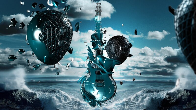 abstract guitar and disco balls