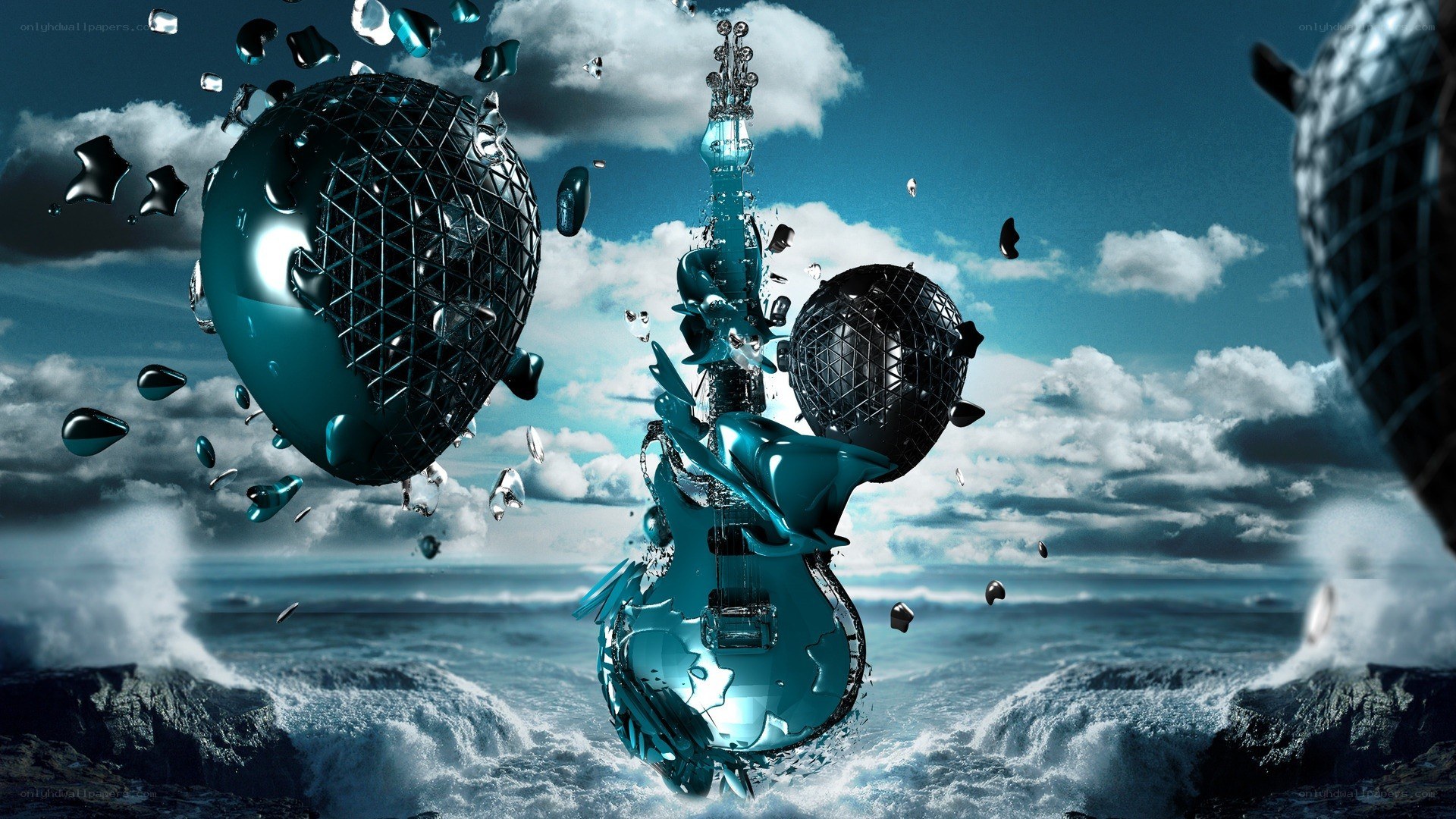 abstract guitar and disco balls