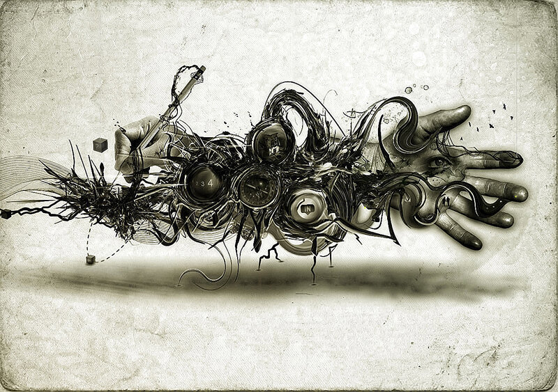 abstract hand and clock art