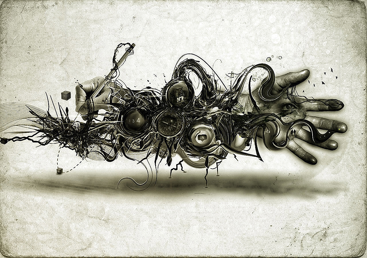 abstract hand and clock art