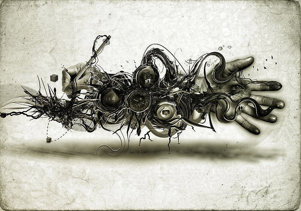 abstract hand and clock art
