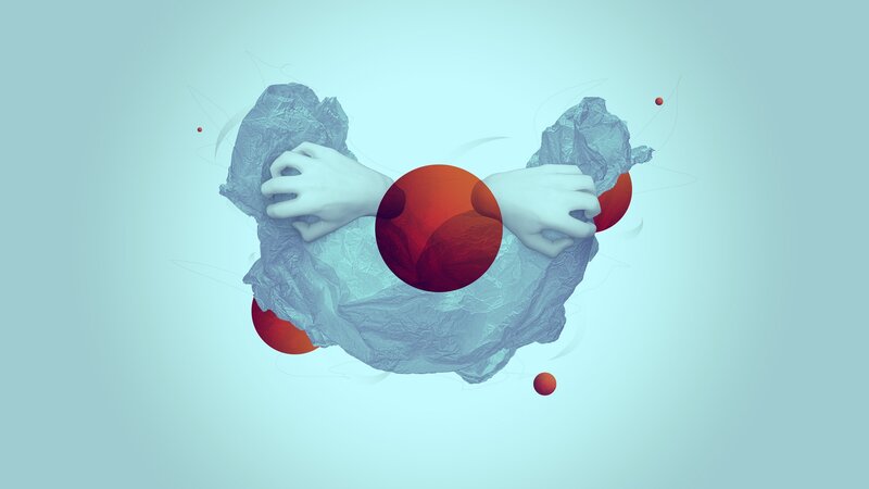 abstract hands holding red spheres