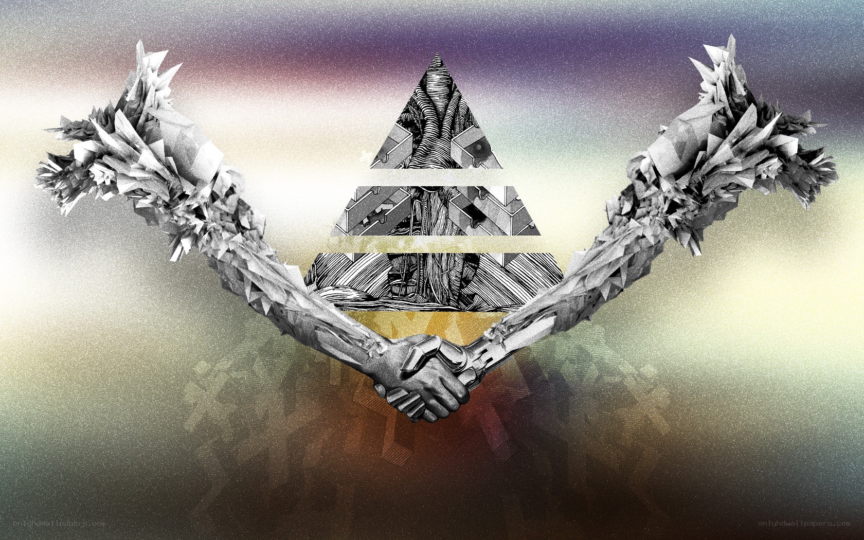 abstract handshake with pyramid