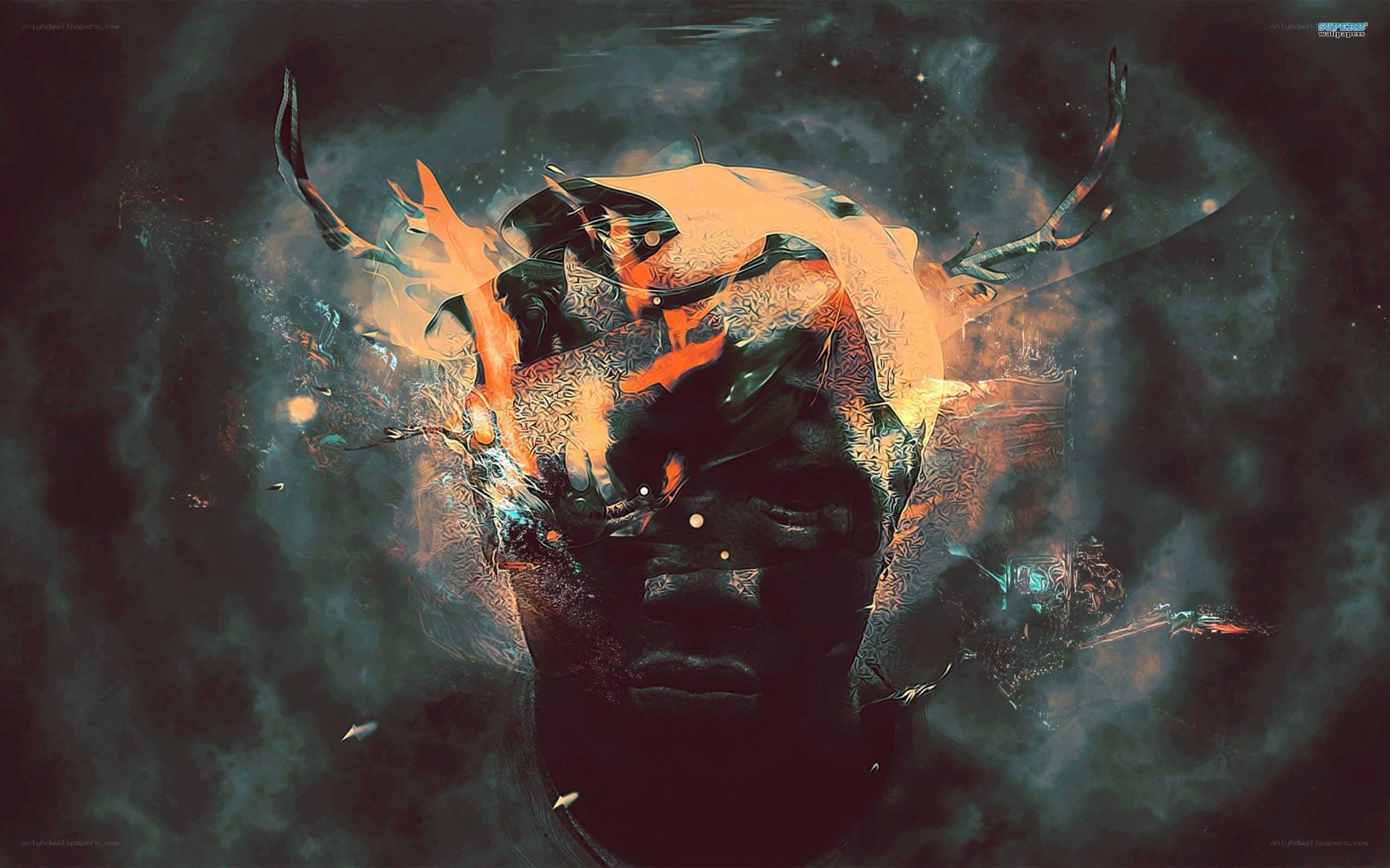 abstract head with flames and antlers