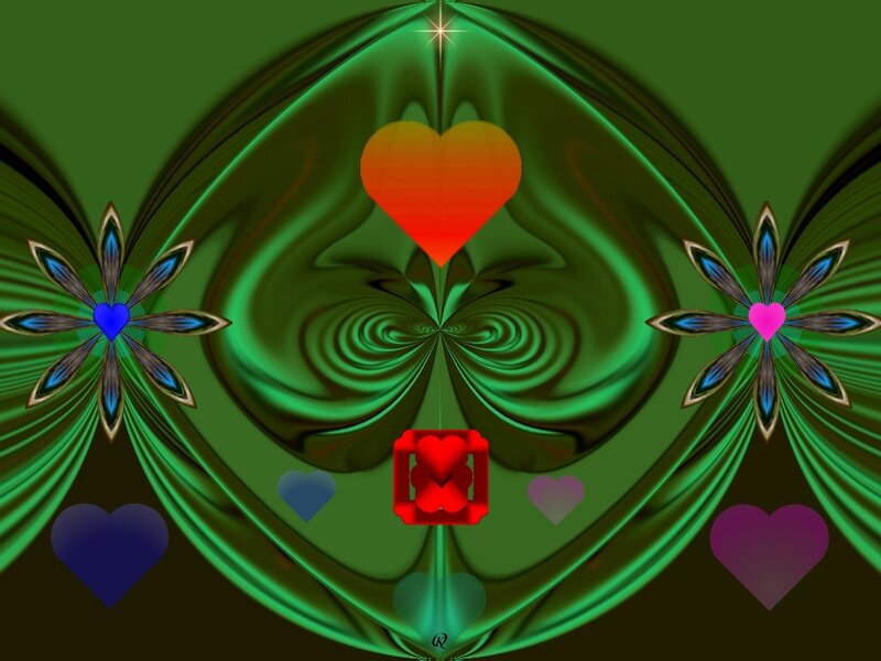 Abstract Heart and Flower Design — Green