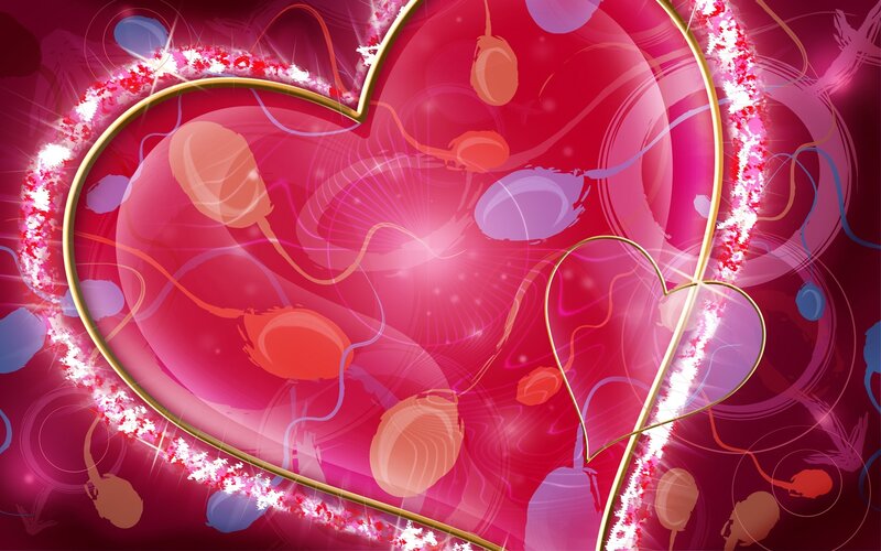 Abstract Heart Design — Red, Romantic, Digital Art, Glow, Lines, Circles