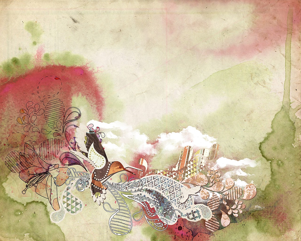 abstract hummingbird collage