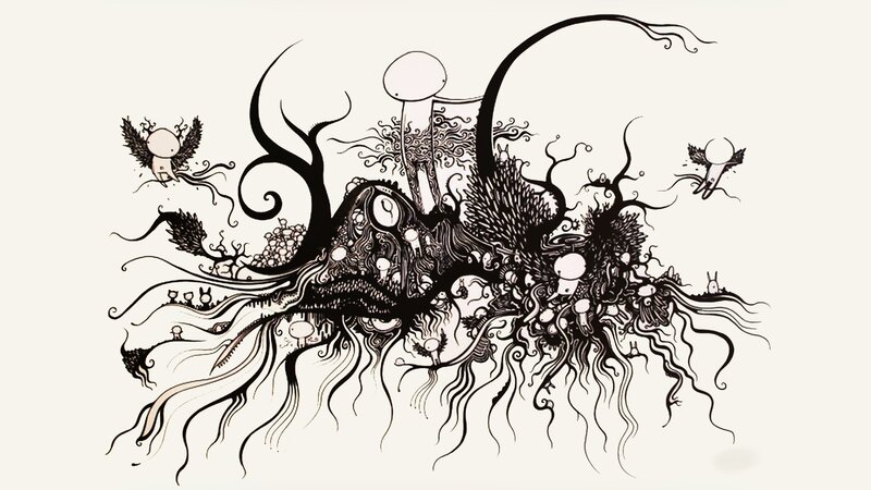 abstract ink illustration with creatures