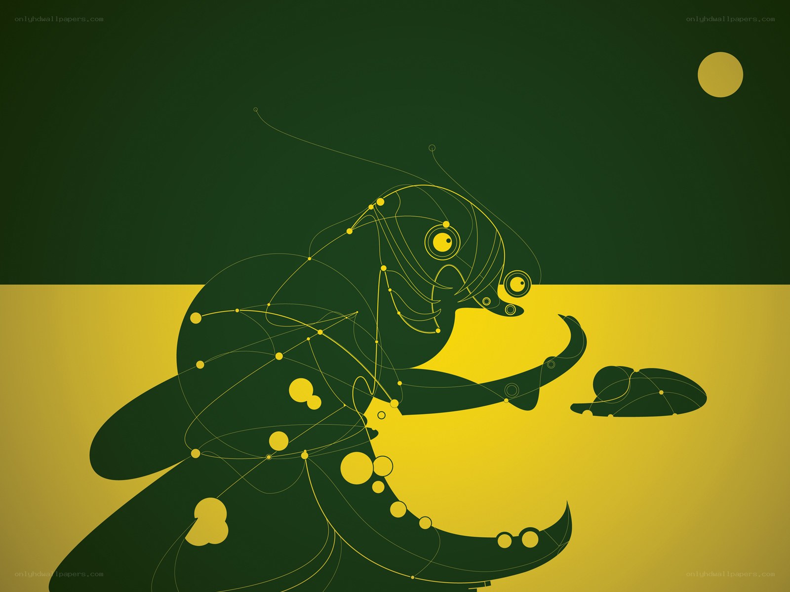 Abstract insect art with yellow lines