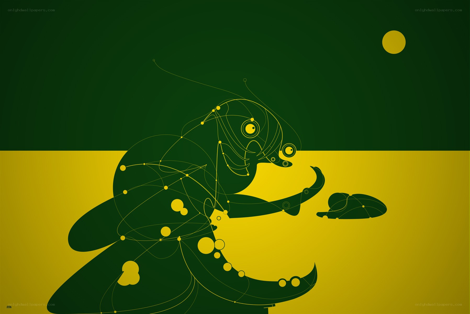 abstract insect art with yellow lines