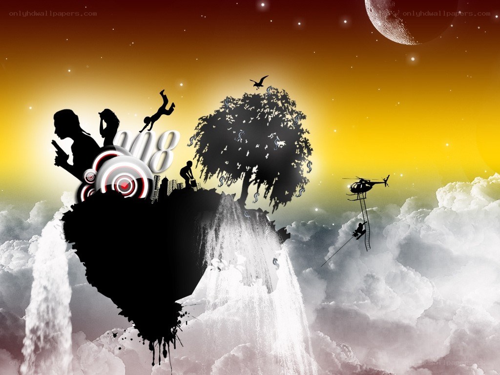 abstract island with silhouettes
