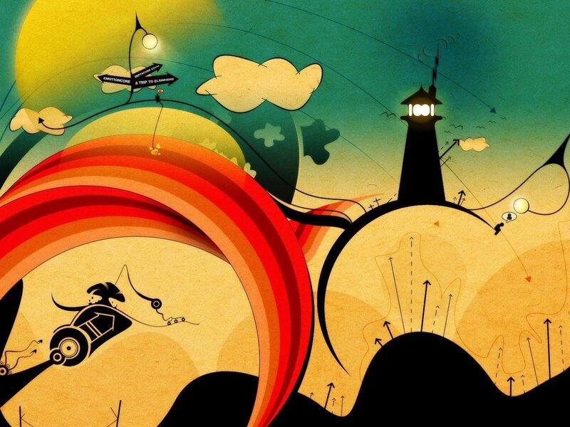 Abstract journey with lighthouse