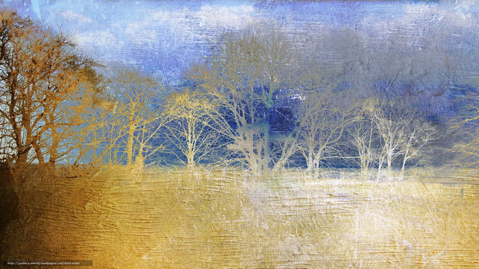 Abstract landscape with bare trees