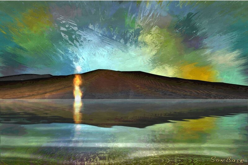 Abstract landscape with fire and reflection