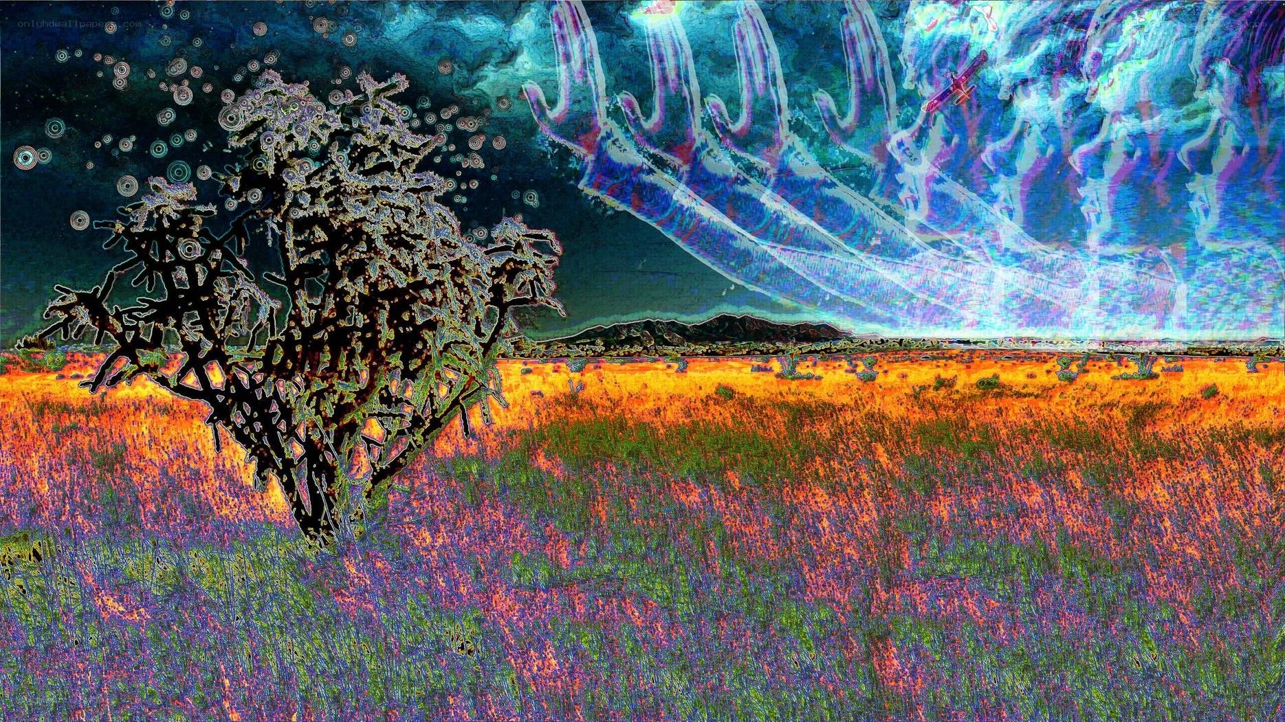 abstract landscape with glowing hands