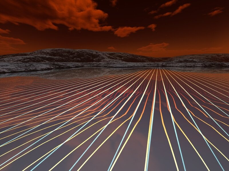 Abstract landscape with glowing lines