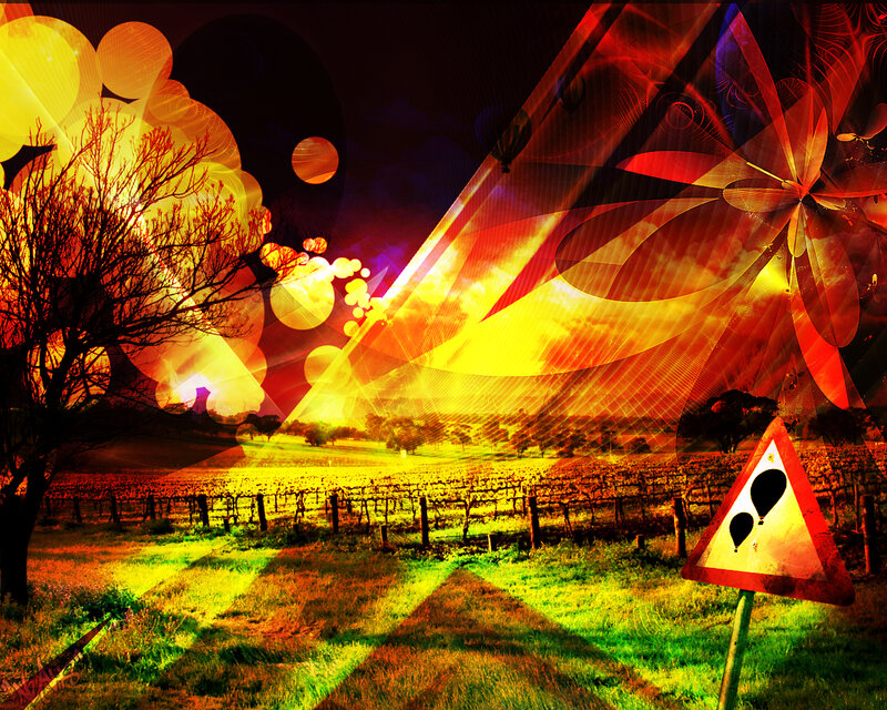 Abstract landscape with hot air balloons