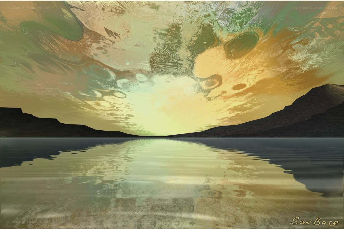 Abstract landscape with reflective water