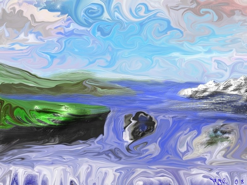 Abstract landscape with swirling colors