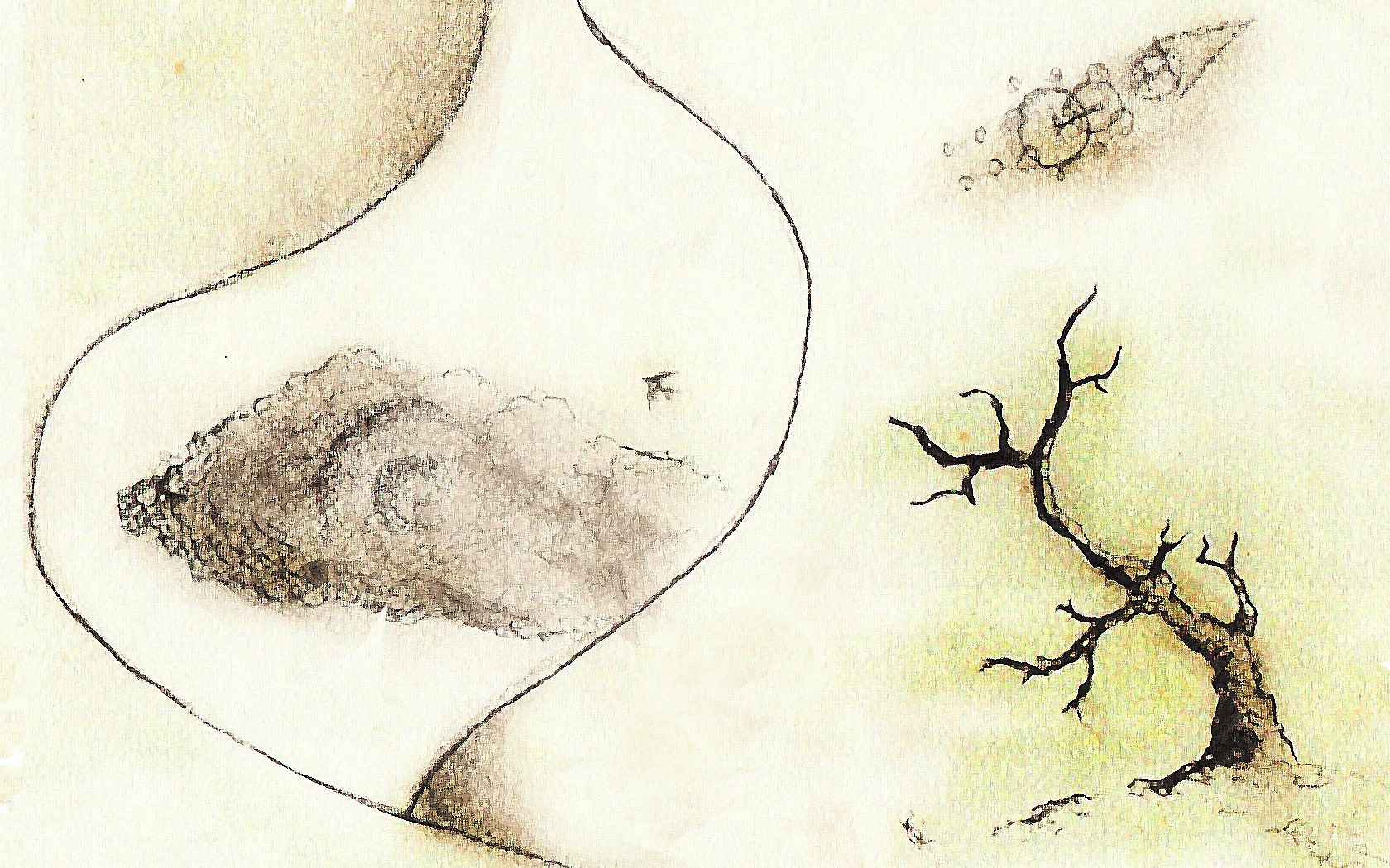 abstract landscape with tree and rock