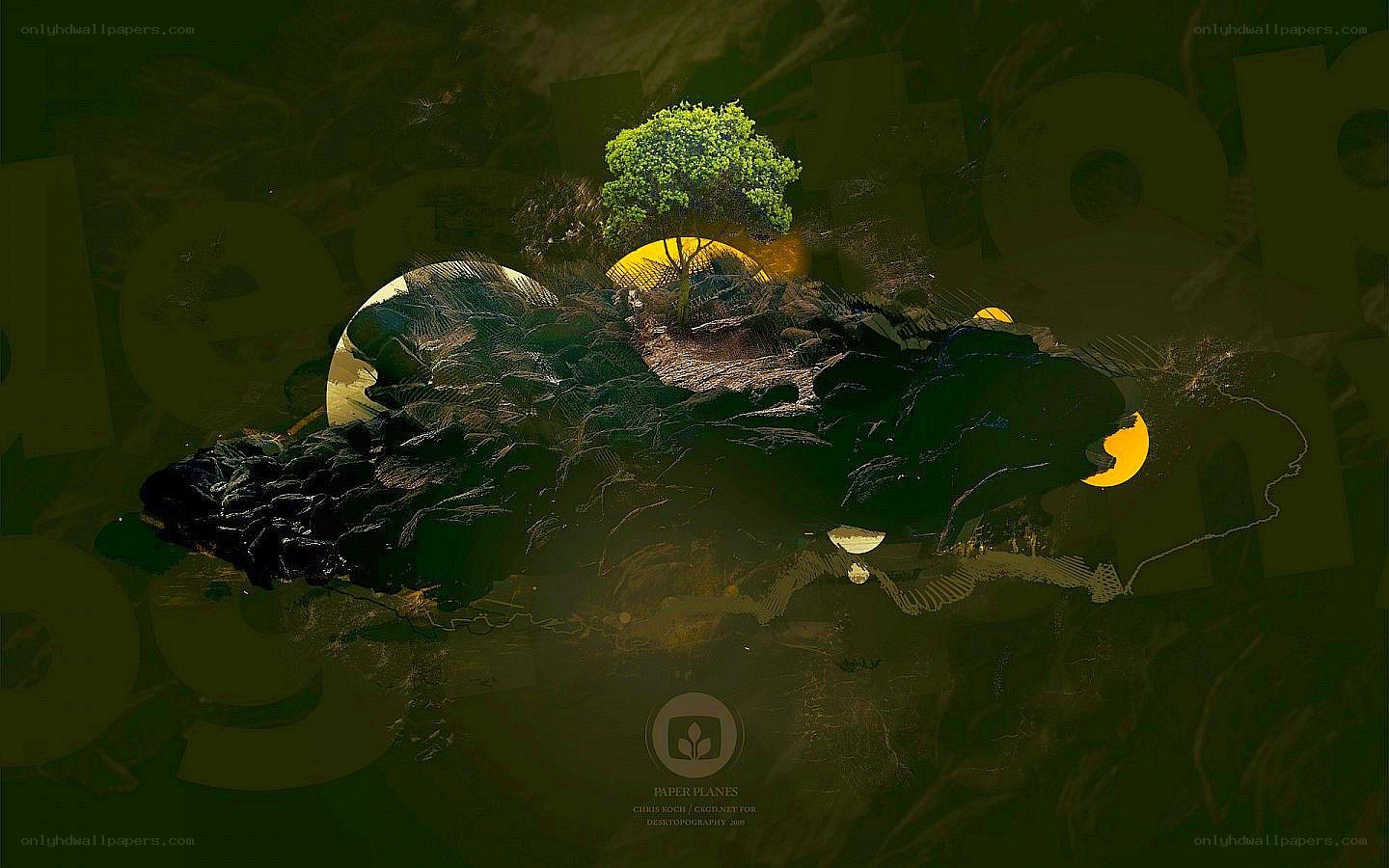 Abstract landscape with tree and suns