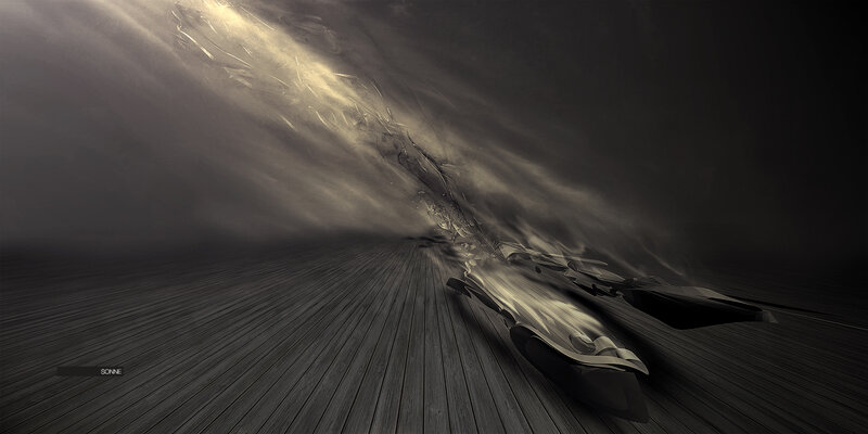 Abstract light beam on wooden floor