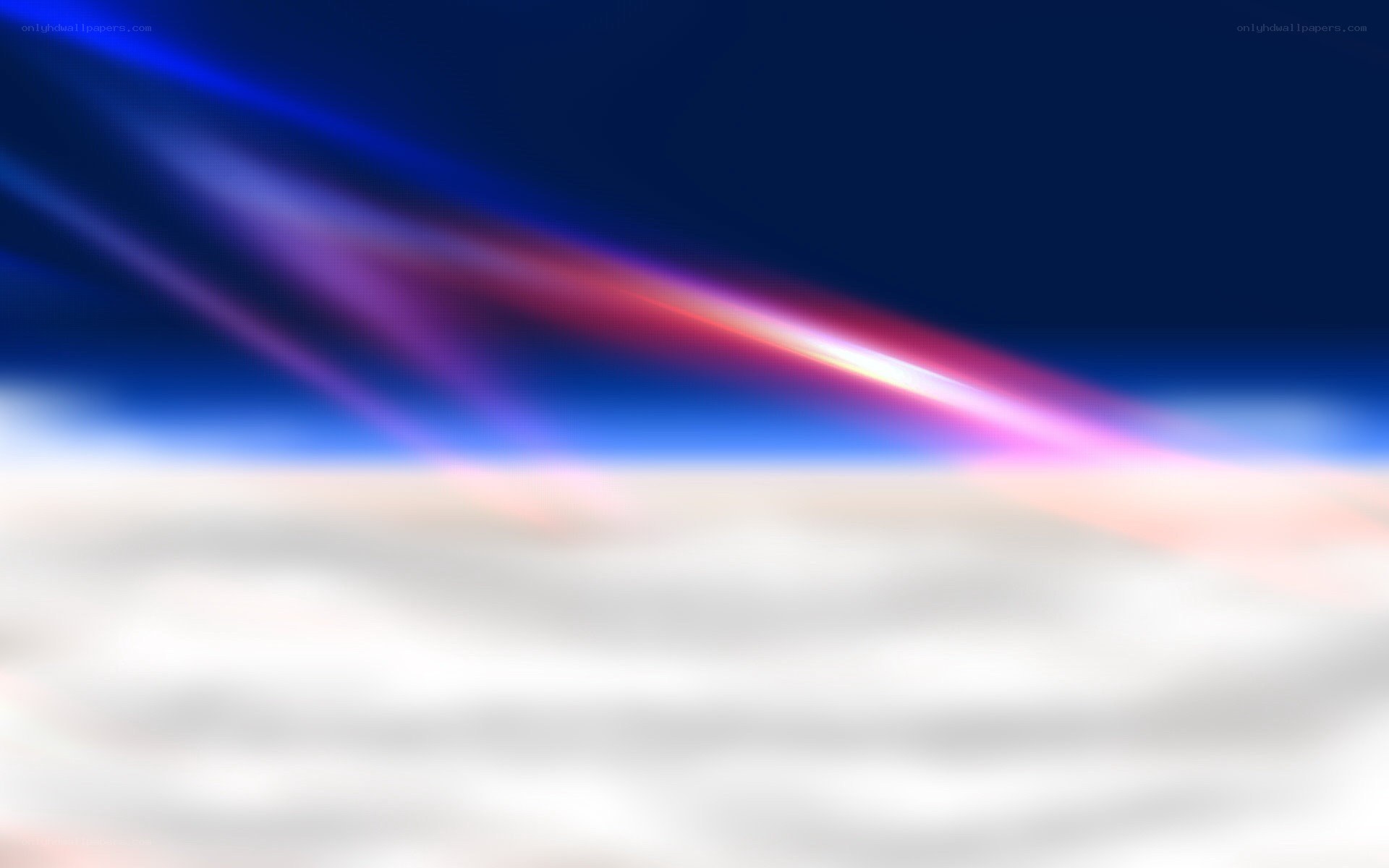 Abstract light beams over clouds