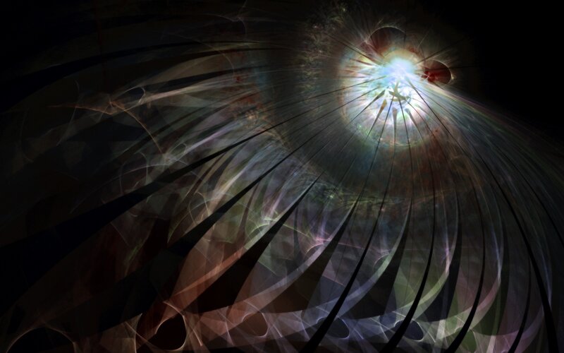 Abstract Light Burst — Black, Dramatic, Digital Art, Light Rays, Dark Background